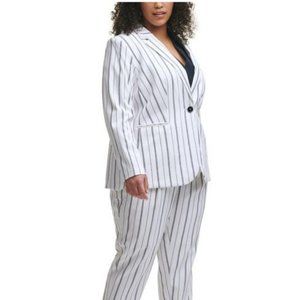 Calvin Klein Plus Size White/Black Stripe One-Button Front Blazer